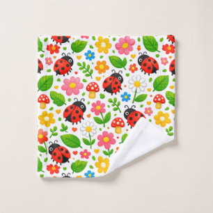 Cute Ladybugs and Flowers for Kids Wash Cloth