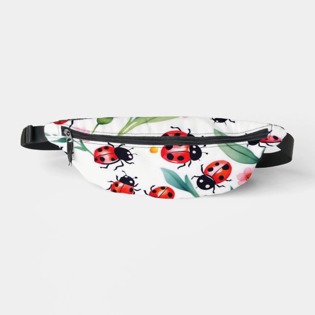 Cute ladybugs and flowers pattern white bum bags (Front)