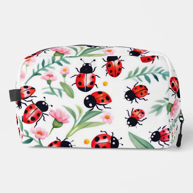Cute ladybugs and flowers pattern white dopp kit (Front)