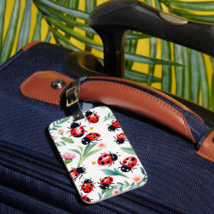 Cute ladybugs and flowers pattern white luggage tag