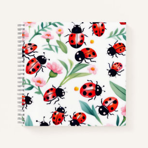 Cute ladybugs and flowers pattern white notebook