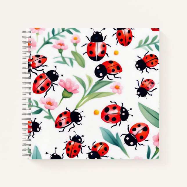 Cute ladybugs and flowers pattern white notebook (Front)