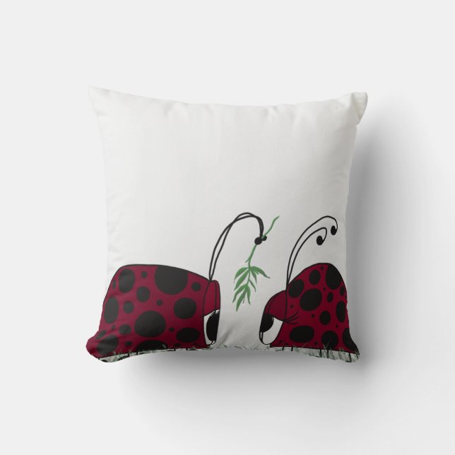 Cute Ladybugs And Mistletoe Cushion (Front)