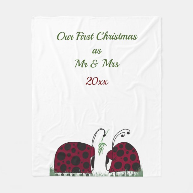 Cute Ladybugs And Mistletoe Fleece Blanket (Front)