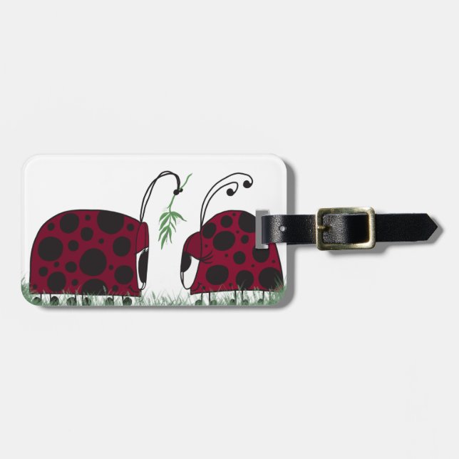 Cute Ladybugs And Mistletoe Luggage Tag (Front Horizontal)