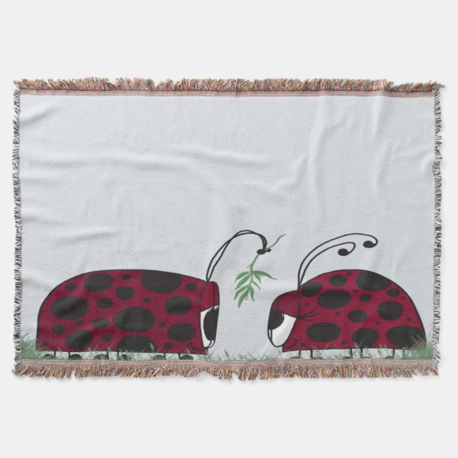 Cute Ladybugs And Mistletoe Throw Blanket (Front)