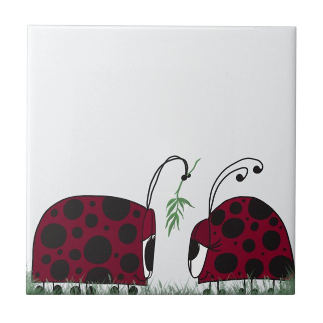 Cute Ladybugs And Mistletoe Tile (Front)