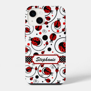 Cute Ladybugs and Swirls Name iPhone 14 Case