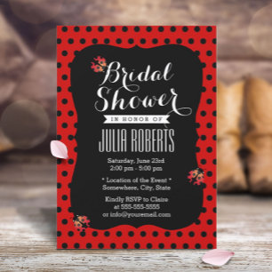 Cute Ladybugs Black & Red Dots Bridal Shower Invitation