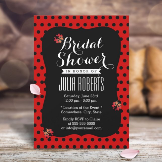 Cute Ladybugs Black & Red Dots Bridal Shower Invitation (Creator Uploaded)