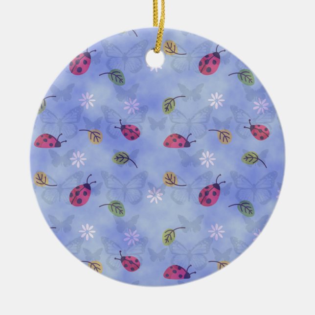 Cute Ladybugs Ceramic Ornament (Front)
