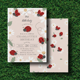 Cute Ladybugs Daisy 1st, 2nd Girl Birthday Party Invitation