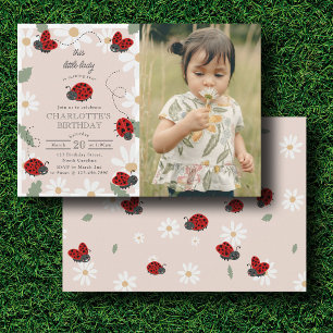 Cute Ladybugs Daisy 1st, 2nd Girl Birthday Photo Invitation