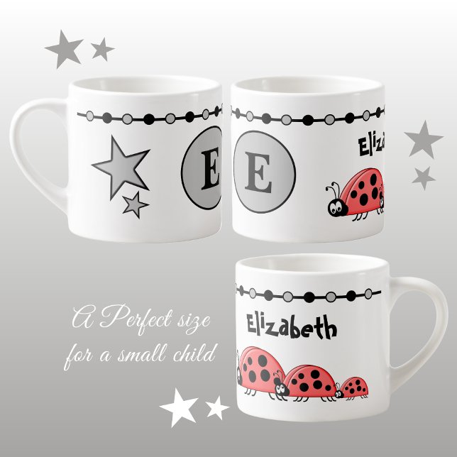 Cute ladybugs grey black with stars child's espresso cup (Creator Uploaded)