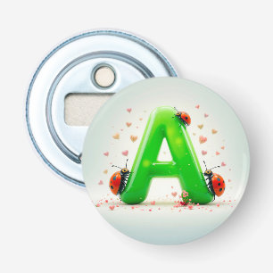 Cute Ladybugs on Green Alphabet Letter A Bottle Opener