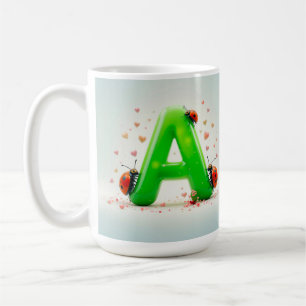 Cute Ladybugs on Green Alphabet Letter A Coffee Mug