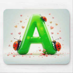 Cute Ladybugs on Green Alphabet Letter A Mouse Pad