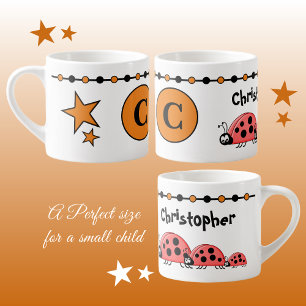 Cute ladybugs orange black with stars child's espresso cup