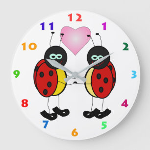 CUTE LADYBUGS & PINK HEART Kids Wall Clock