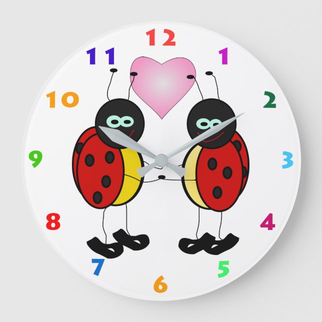 CUTE LADYBUGS & PINK HEART Kids Wall Clock (Front)