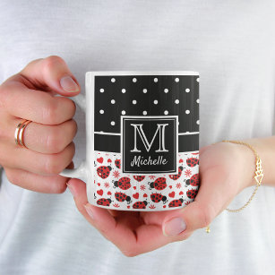 Cute Ladybugs Polka Dot Monogram Two-Tone Coffee Mug