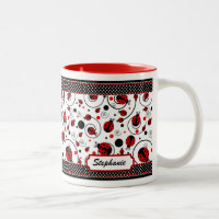 Cute Ladybugs Polka Dots and Swirls Name Coffee M