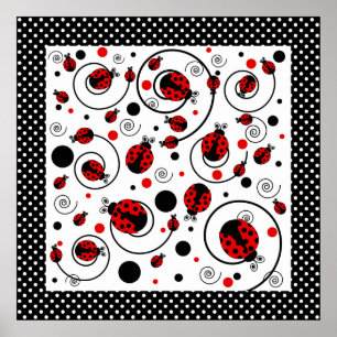 Cute Ladybugs Polka Dots and Swirls  Poster
