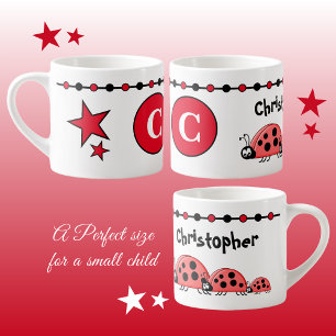 Cute ladybugs red black with stars child's espresso cup