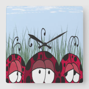 Cute Ladybugs Square Wall Clock