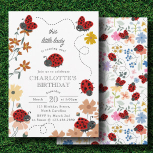 Cute Ladybugs Wildflowers 1st First Birthday Party Invitation