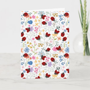 Cute Ladybugs Wildflowers Whimsical Floral Card