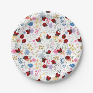 Cute Ladybugs Wildflowers Whimsical Floral Paper Plate