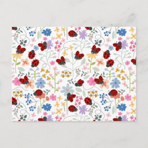 Cute Ladybugs Wildflowers Whimsical Floral Postcard