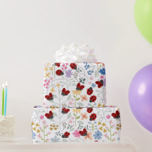 Cute Ladybugs Wildflowers Whimsical Floral Wrapping Paper