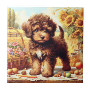 Cute Lagotto Romagnolo Painting Ceramic Tile