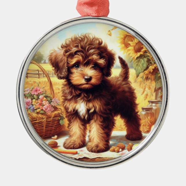 Cute Lagotto Romagnolo Painting Metal Ornament (Front)