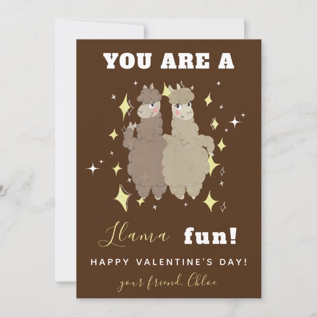 Cute Lama Couple Friends School Class Valentine  Holiday Card (Front)
