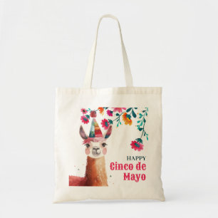 Cute Lama Floral Happy Cinco de Mayo Tote Bag