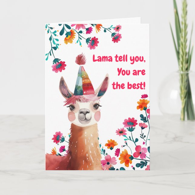 Cute Lama with Pink Flowers Friendship Day Holiday Card (Front)
