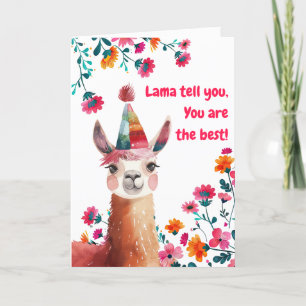Cute Lama with Pink Flowers Friendship Day Holiday Card