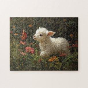 Cute Lamb and Butterfly Art Jigsaw Puzzle