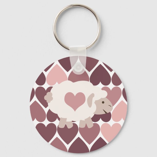 Cute lamb and pink hearts key ring (Front)