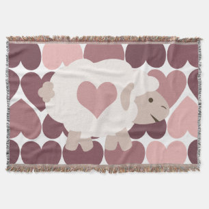 Cute lamb and pink hearts throw blanket