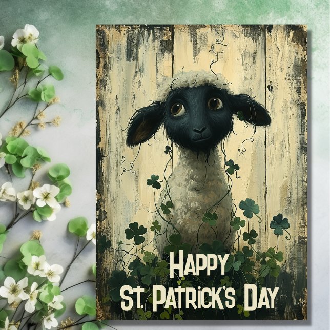 Cute Lamb and Shamrocks St Patrick's Day Card (Front - Cute Lamb and Clovers St Patrick's Day Card)