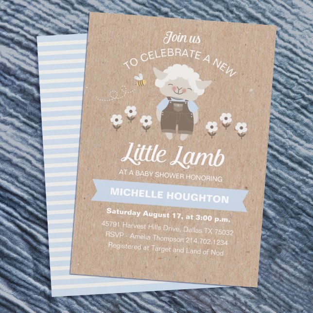 Cute Lamb Baby Boy Shower Invitation (Creator Uploaded)