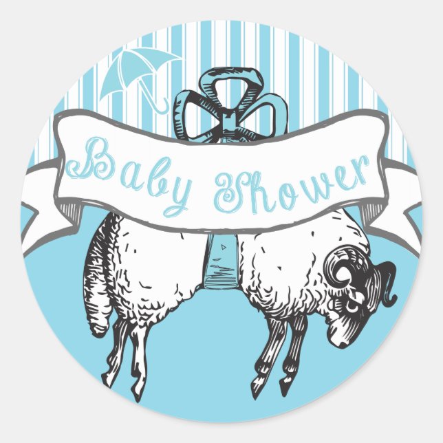 Cute Lamb Baby Boy Shower Sticker (Front)