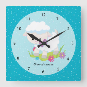 Cute lamb * choose background colour square wall clock