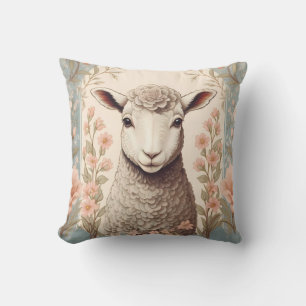 Cute Lamb Delicate Pastel Floral Cushion
