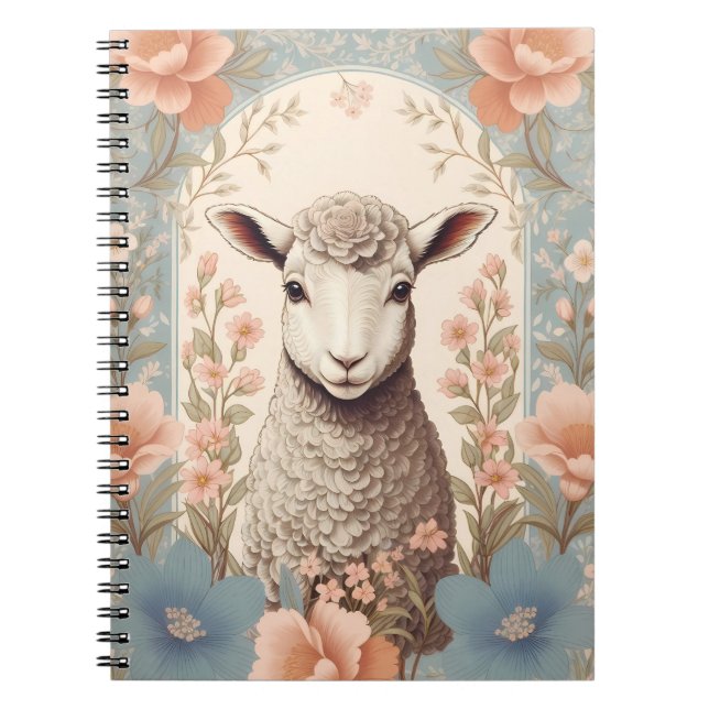 Cute Lamb Delicate Pastel Floral Notebook (Front)
