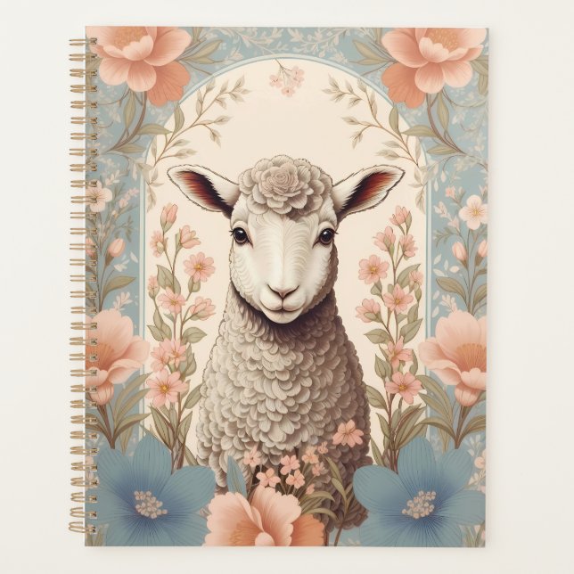 Cute Lamb Delicate Pastel Floral Planner (Front)